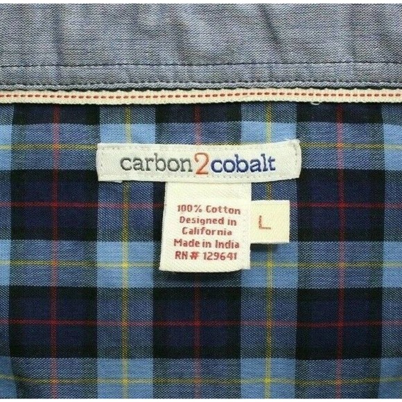 Carbon 2 Cobalt Plaid Button Front Shirt Large - Picture 5 of 7